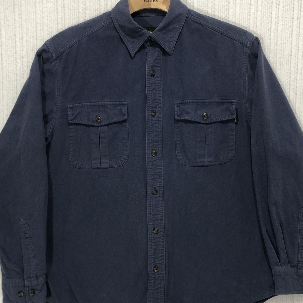 Eddie Bauer Mens Small Blue Cotton Twill Long Sleeve Button Down Utility Shirt